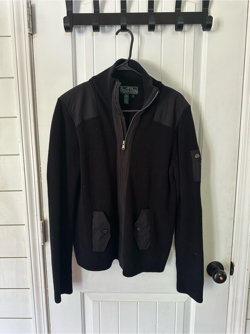 Lauren Ralph Lauren Black Half-Zip Knit moto Cardigan